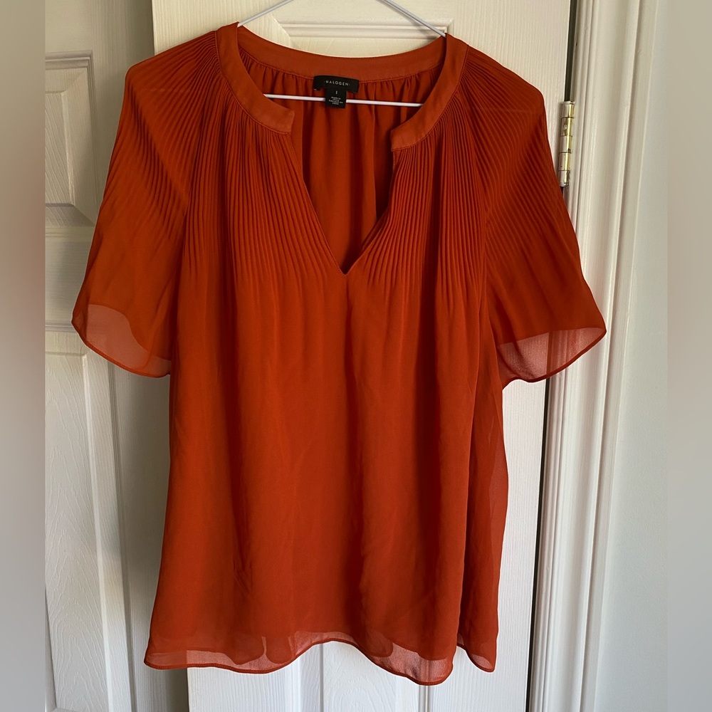 NWOT Halogen Pumpkin Orange Split neck Blouse